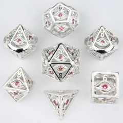 Shiny Silver with Pink Gems Dragon's Eye Hollow Metal Dice set